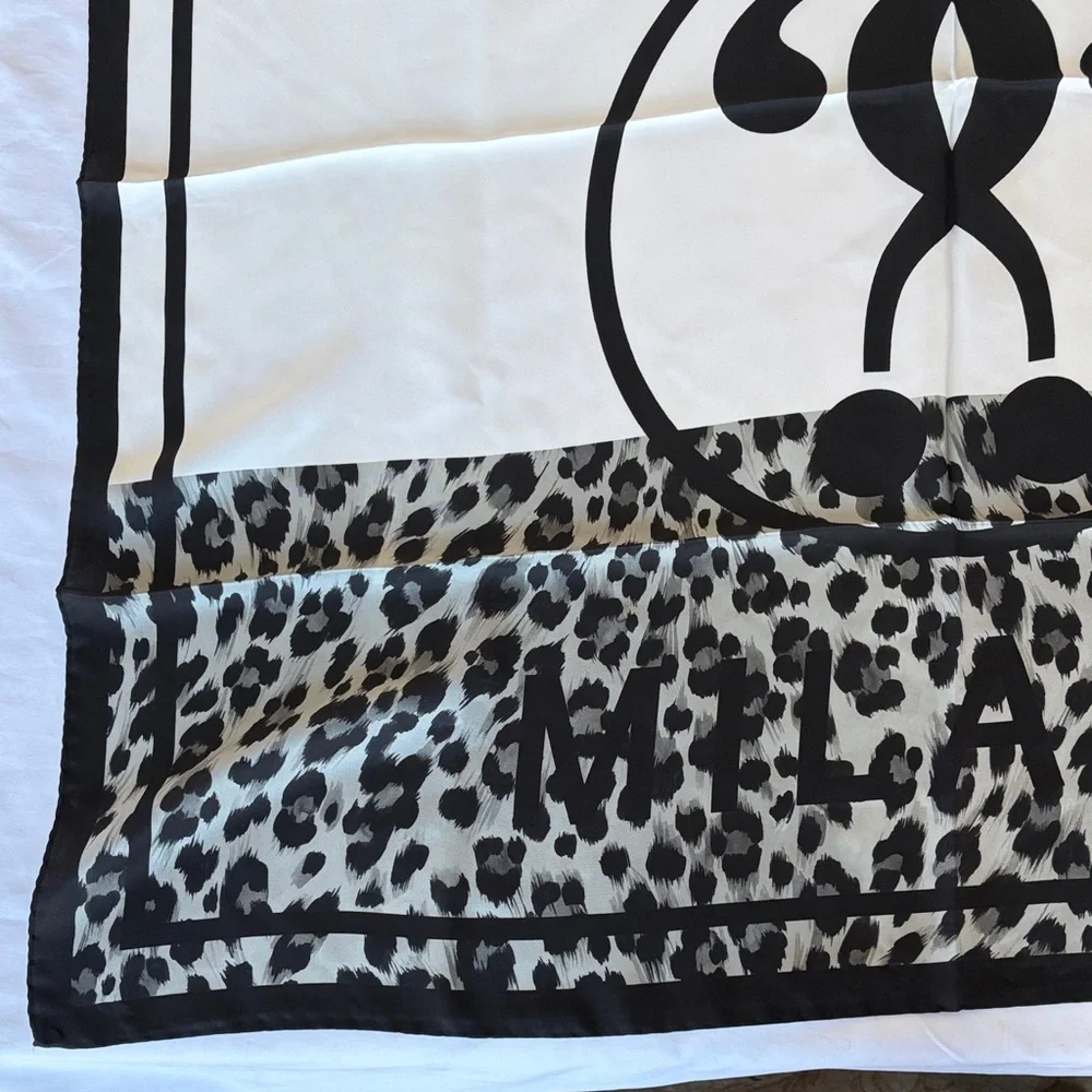 Moschino Leopard Print Silk Scarf Black and White Square NWT